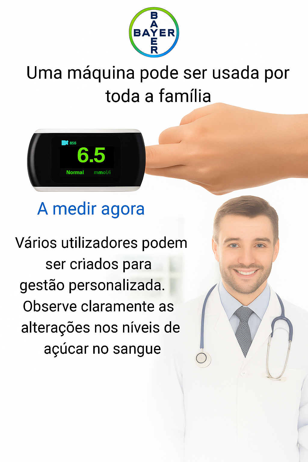 Medidor de Glicose no Sangue Não Invasivo Bayer (5 segundos / 99% de precisão)